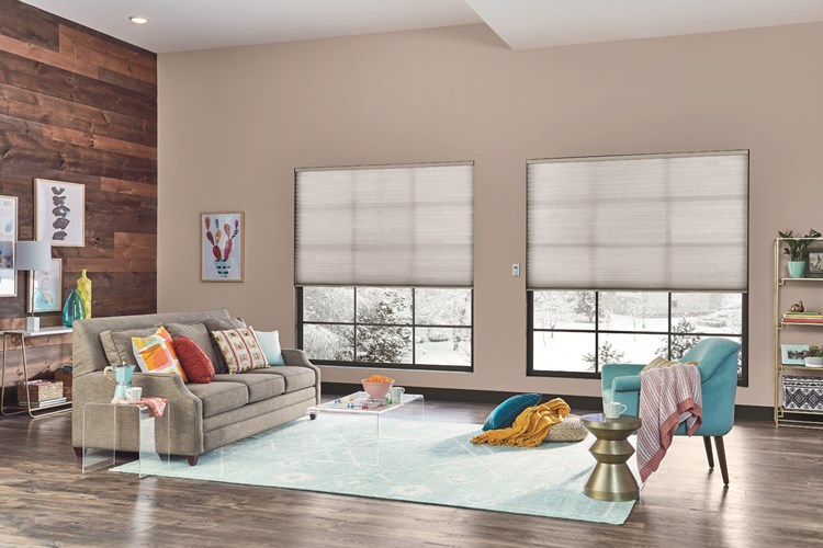 1 1/4&quot; Single Cell Cellular Shades with Motorized Lift: Halo, Gray Whisper 0120