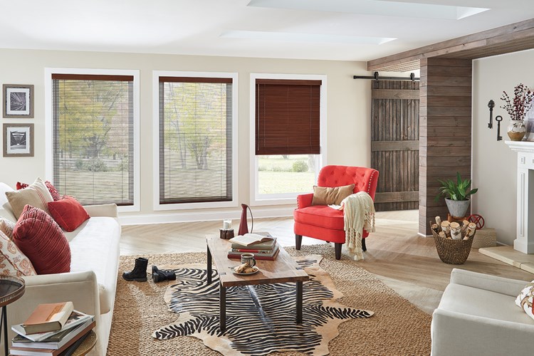 1&quot; Wood Blinds with Cord Lift/Wand Tilt: Teriyaki 0694 with 3&quot; Standard Valance