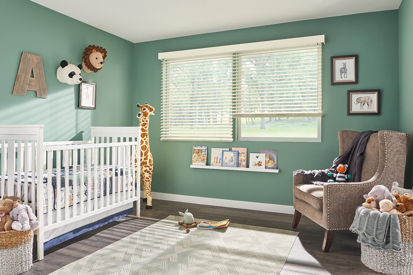 2" Wood Blinds with Cordless Lift/Wand Tilt: Creamer 1052 with 3 1/2" Modern Valance (Multiple Blinds on One Headrail)