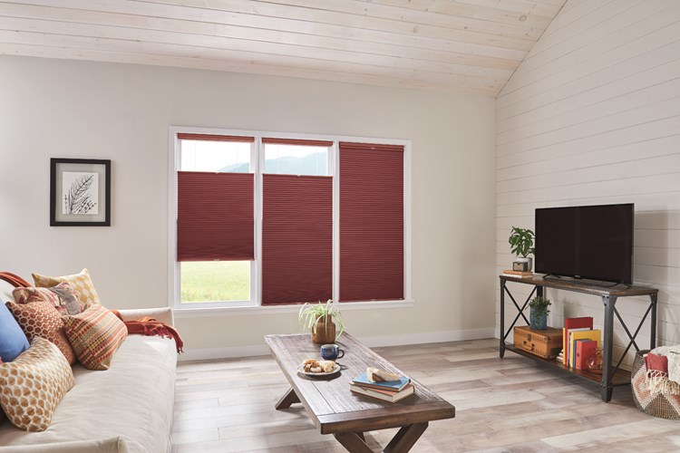 Bottom Up/Top Down Shades with Cordless Lift: 1/2&quot; Double Cell Cellular Shades: Hideaway, Red Velvet 1458