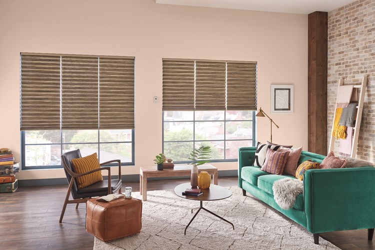2&quot; Pleated Shades with Motorized Lift: Shoreline, Stone 2301 with Privacy Liner 8005