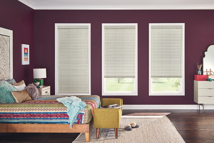 2&quot; Premium Faux Wood Blinds with Cord Lift/Cord Tilt: Moon Rock 2738 with NoHoles and 3&quot; Standard Valance 