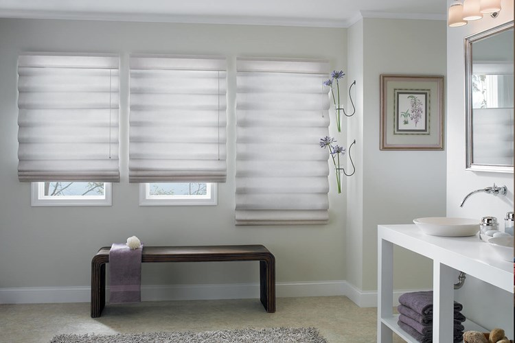 Looped Roman Shades with Corded and 5 1/2&quot; Standard Valances: Ravish, Bisque 3420